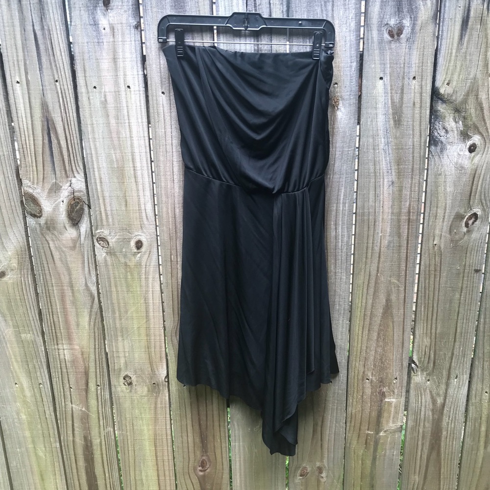WHBM Strapless Asymmetrical Black Dress